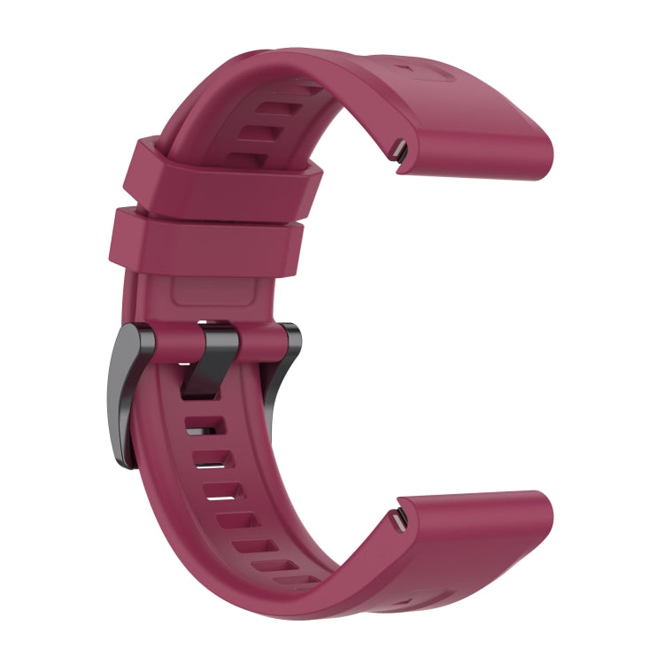 For Garmin Fenix 7 Solar / Sapphire Solar Solid Color Black Buckle Silicone Quick Release Watch Band(Wine Red) - Watch Bands by buy2fix | Online Shopping UK | buy2fix