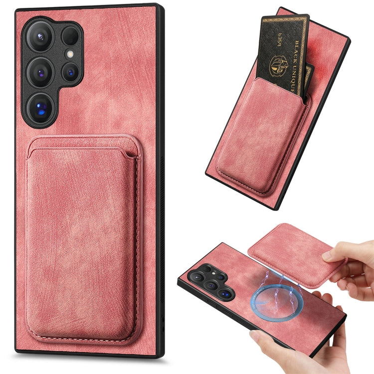 For Samsung Galaxy S24 Ultra 5G Retro Leather Card Bag Magnetic Phone Case(Pink) - Galaxy S24 Ultra 5G Cases by buy2fix | Online Shopping UK | buy2fix