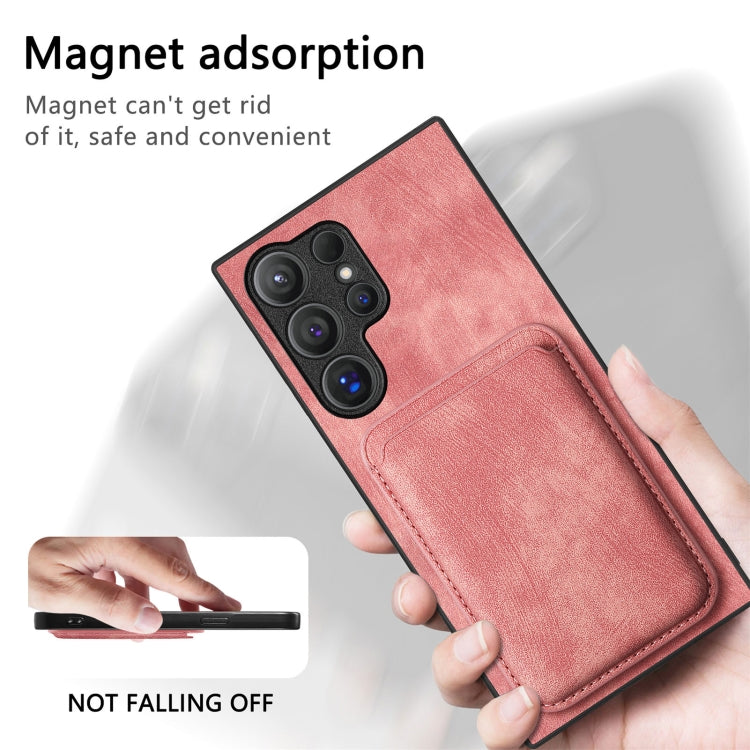 For Samsung Galaxy S24 Ultra 5G Retro Leather Card Bag Magnetic Phone Case(Pink) - Galaxy S24 Ultra 5G Cases by buy2fix | Online Shopping UK | buy2fix