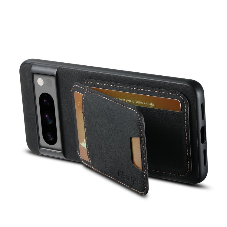 For Google Pixel 8a Suteni H02 Litchi Leather Card Wallet Stand Back Phone Case(Black) - Google Cases by Suteni | Online Shopping UK | buy2fix