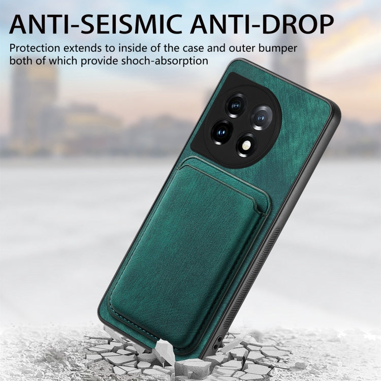 For OnePlus 11 Retro Leather Card Bag Magnetic Phone Case(Green) - OnePlus Cases by buy2fix | Online Shopping UK | buy2fix