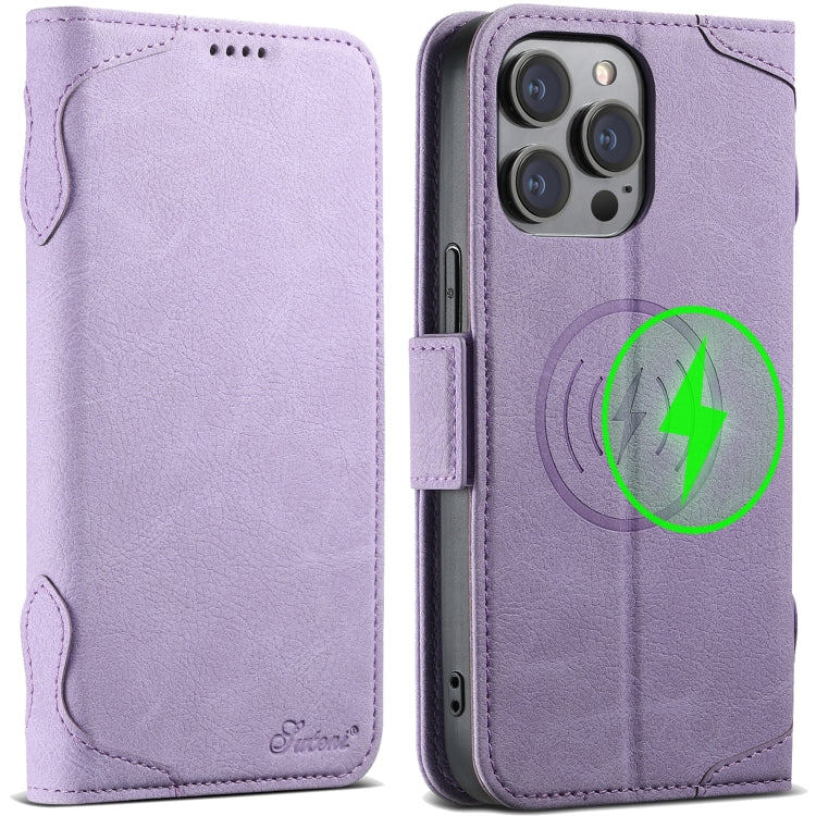 For iPhone 13 Pro SUTENI J07 Multifunctional Horizontal Flip Magsafe Leather Phone Case(Purple) - iPhone 13 Pro Cases by Suteni | Online Shopping UK | buy2fix