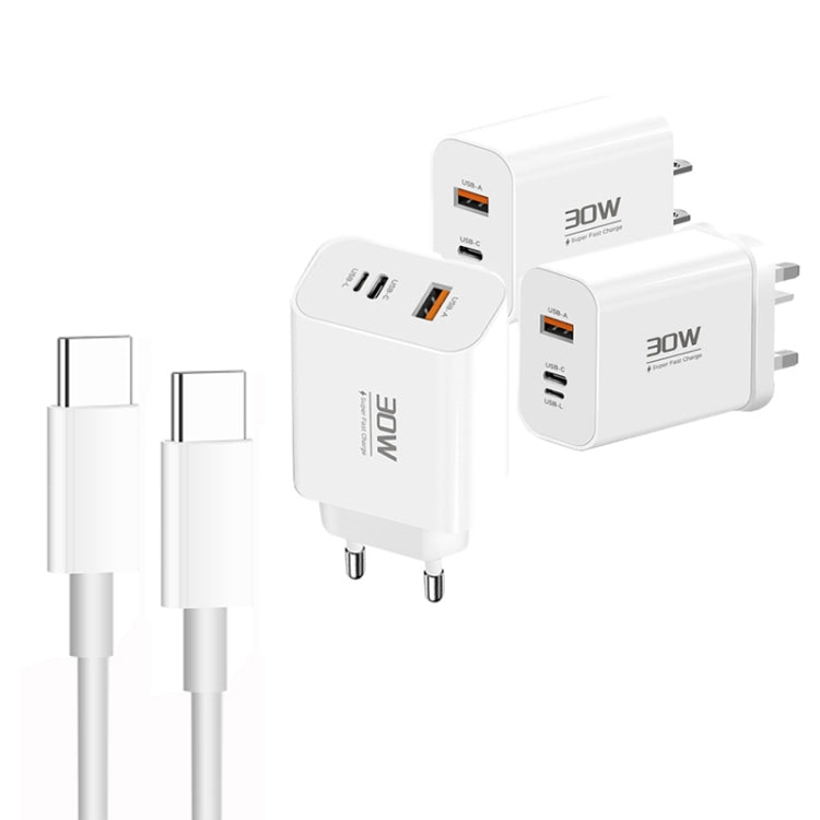 PD30W USB-C / Type-C + 8 Pin + USB Charger with Double Headed Type-C Data Cable(EU Plug) - USB Charger by buy2fix | Online Shopping UK | buy2fix