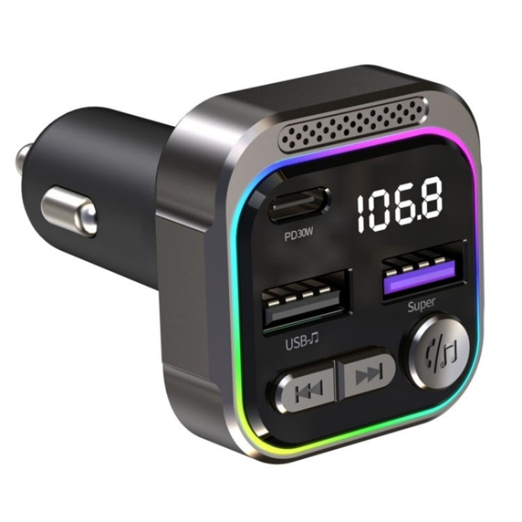 C54 PD 30W Dual USB Car Charger Alloy Car Bluetooth Adapter FM Transmitter MP3 Player - Car Charger by buy2fix | Online Shopping UK | buy2fix