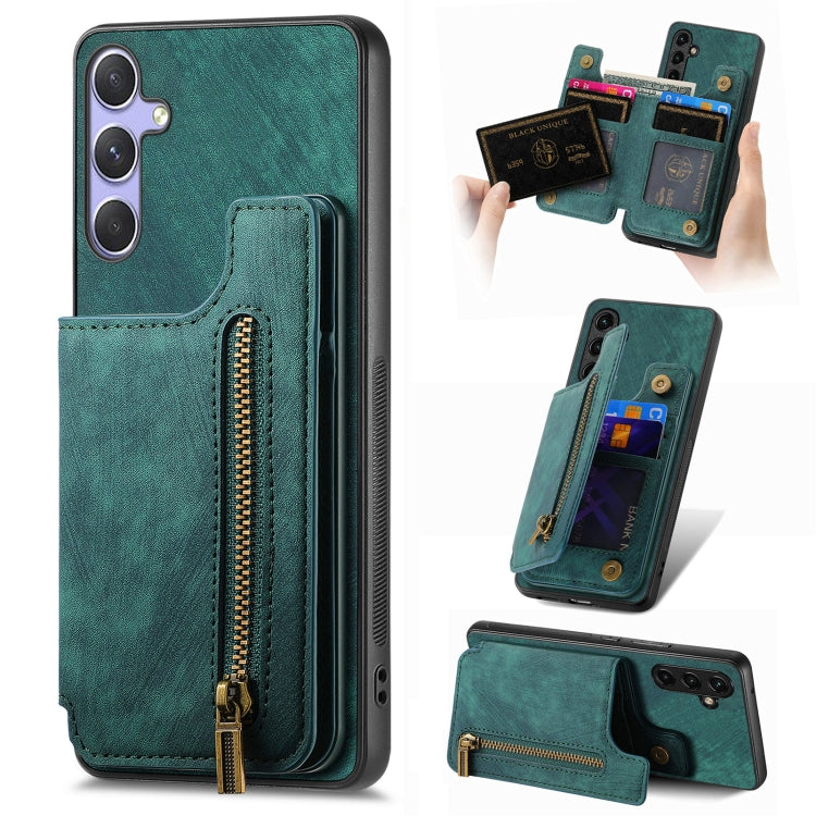 For Samsung Galaxy S25 Ultra 5G Retro Leather Zipper Wallet Back Phone Case(Green) - Galaxy S25 Ultra 5G Cases by buy2fix | Online Shopping UK | buy2fix