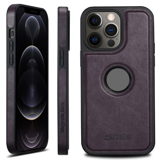 For iPhone 12 Pro Suteni G1 Magsafe Leather Back Phone Case(Purple) - iPhone 12 / 12 Pro Cases by Suteni | Online Shopping UK | buy2fix