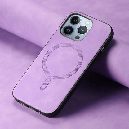 For iPhone 16 Pro Max Solid Color Retro Magsafe PU Back Cover Phone Case(Purple) - More iPhone Cases by buy2fix | Online Shopping UK | buy2fix