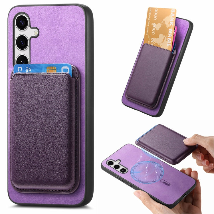 For Samsung Galaxy S25+ 5G Retro Magsafe Card Bag PU Back Cover Phone Case(Purple) - Galaxy S25+ 5G Cases by buy2fix | Online Shopping UK | buy2fix