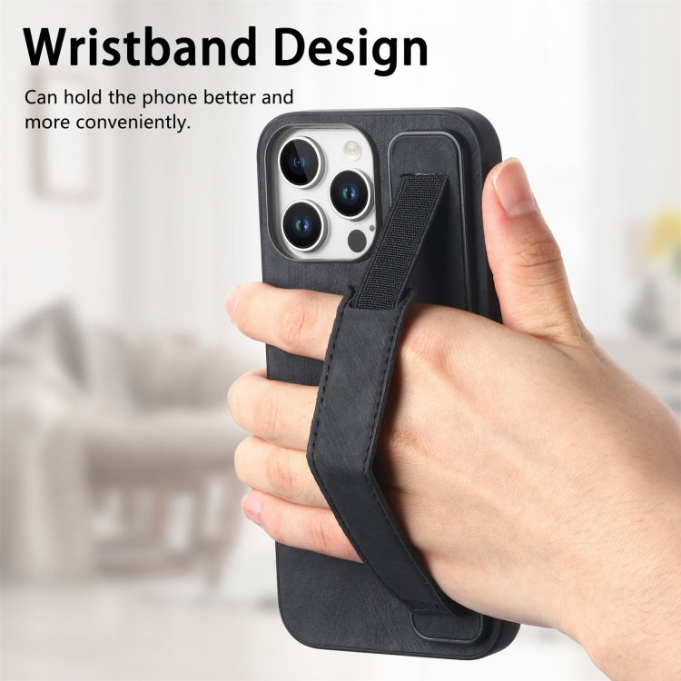 For iPhone 16 Pro Retro Wristband Holder Leather Back Phone Case(Black) - iPhone 16 Pro Cases by buy2fix | Online Shopping UK | buy2fix