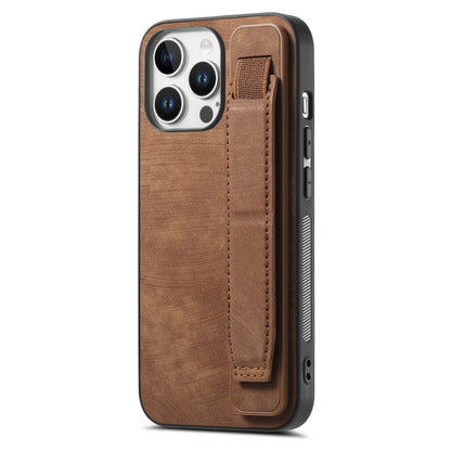 For iPhone 16 Pro Retro Wristband Holder Leather Back Phone Case(Brown) - iPhone 16 Pro Cases by buy2fix | Online Shopping UK | buy2fix