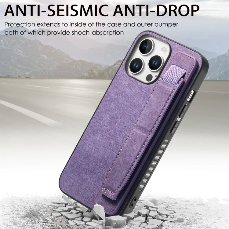 For iPhone 16 Pro Retro Wristband Holder Leather Back Phone Case(Purple) - iPhone 16 Pro Cases by buy2fix | Online Shopping UK | buy2fix