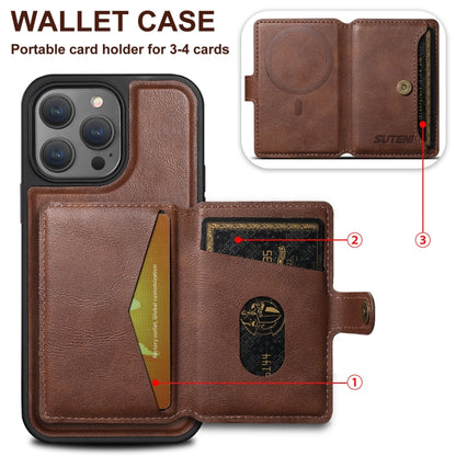 For iPhone 16 Pro Suteni M1 Oil Wax MagSafe Detachable Horizontal Card Bag Phone Case(Brown) - iPhone 16 Pro Cases by Suteni | Online Shopping UK | buy2fix