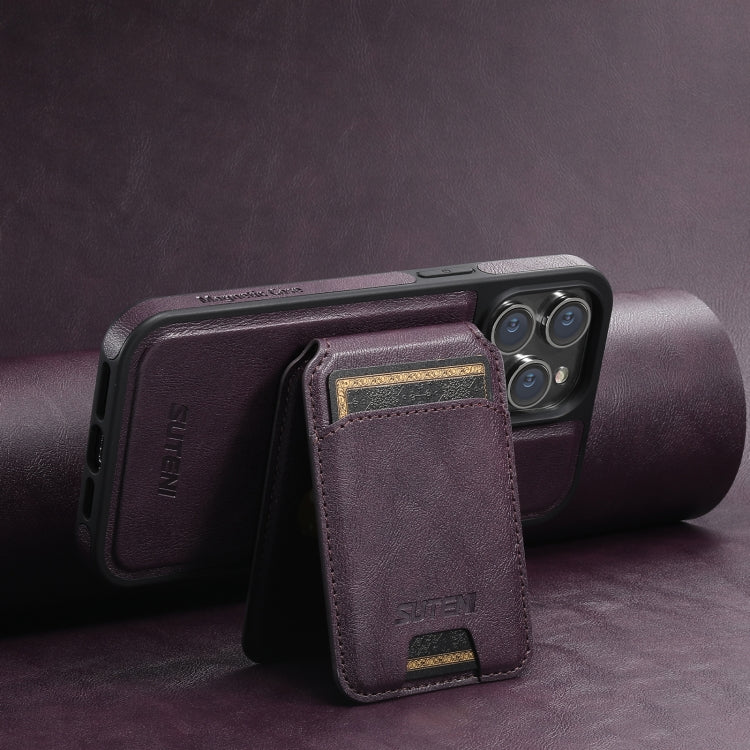 For iPhone 12 Pro Max Suteni M2 Oil Wax MagSafe Horizontal Card Bag Phone Case(Purple) - iPhone 12 Pro Max Cases by Suteni | Online Shopping UK | buy2fix