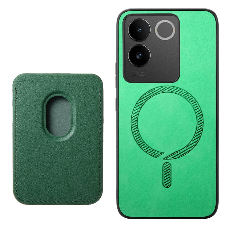 For vivo X100 5G Retro Magsafe Card Bag PU Back Cover Phone Case(Green) - X100 Cases by buy2fix | Online Shopping UK | buy2fix
