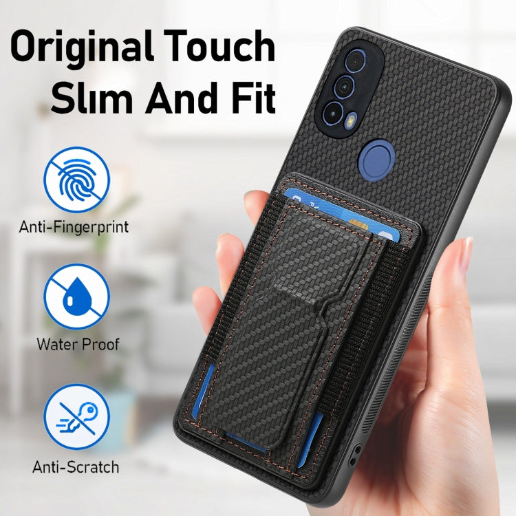 For Motorola Moto G 5G 2024 4G Carbon Fiber Fold Stand Elastic Card Bag Phone Case(Black) - Motorola Cases by buy2fix | Online Shopping UK | buy2fix