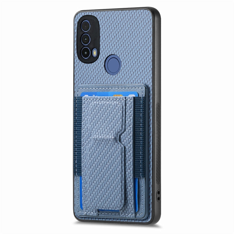 For Motorola Moto G Stylus 5G 2024 Carbon Fiber Fold Stand Elastic Card Bag Phone Case(Blue) - Motorola Cases by buy2fix | Online Shopping UK | buy2fix