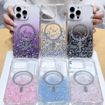 For iPhone 14 Pro Max Gradient Glitter MagSafe PC Hybrid TPU Phone Case(Gradient Silver) - iPhone 14 Pro Max Cases by buy2fix | Online Shopping UK | buy2fix