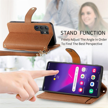 For Samsung Galaxy S25 Ultra 5G Love Zipper Lanyard Leather Phone Case(Brown) - Galaxy S25 Ultra 5G Cases by buy2fix | Online Shopping UK | buy2fix