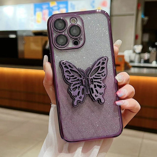 For iPhone 16 Plus Electroplated Gradient Glitter 3D Butterfly TPU Phone Case(Gradient Purple) - iPhone 16 Plus Cases by buy2fix | Online Shopping UK | buy2fix