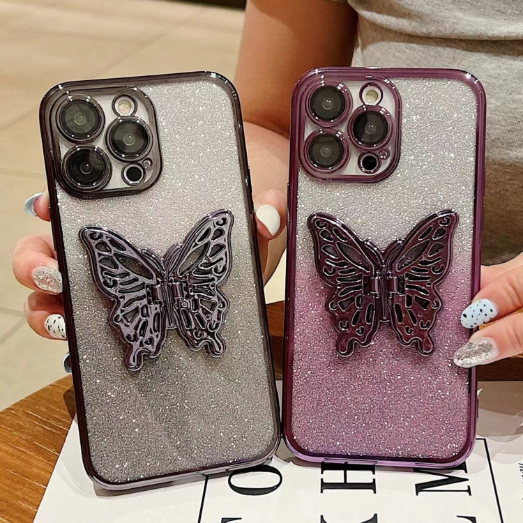 For iPhone 16 Plus Electroplated Gradient Glitter 3D Butterfly TPU Phone Case(Gradient Pink) - iPhone 16 Plus Cases by buy2fix | Online Shopping UK | buy2fix