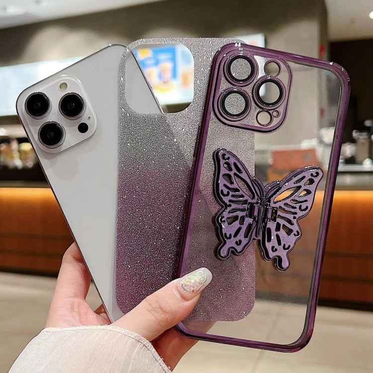 For iPhone 16 Pro Max Electroplated Gradient Glitter 3D Butterfly TPU Phone Case(Gradient Blue) - iPhone 16 Pro Max Cases by buy2fix | Online Shopping UK | buy2fix