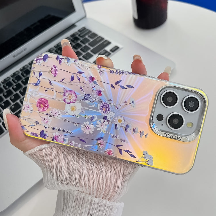 For iPhone 16 Plus Electroplating Laser Flower Texture TPU Phone Case(Peony AH11) - iPhone 16 Plus Cases by buy2fix | Online Shopping UK | buy2fix