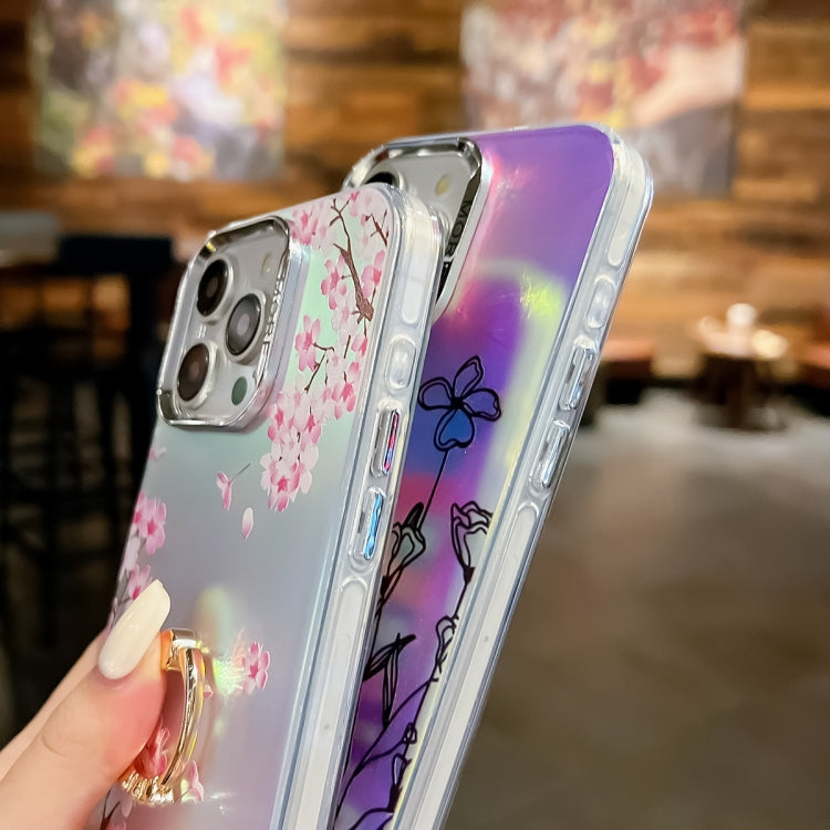 For iPhone 16 Pro Electroplating Laser Flower Ring Holder TPU Phone Case(Drawn Flowers AH3) - iPhone 16 Pro Cases by buy2fix | Online Shopping UK | buy2fix