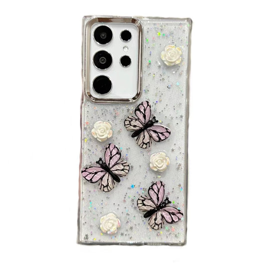 For Samsung Galaxy S25 Ultra 5G Three-dimensional Butterfly Glitter TPU  Phone Case(Pink) - Galaxy S25 Ultra 5G Cases by buy2fix | Online Shopping UK | buy2fix