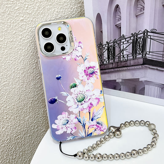 For iPhone 16 Pro Max Electroplating Laser Flower Phone Case with Wrist Strap(Zinnia AH9) - iPhone 16 Pro Max Cases by buy2fix | Online Shopping UK | buy2fix