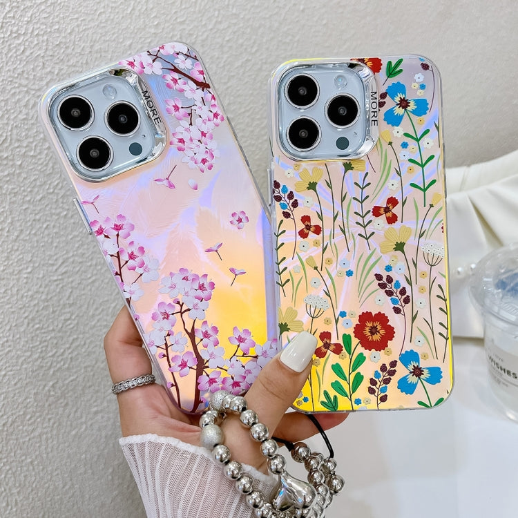 For iPhone 16 Pro Electroplating Laser Flower Phone Case with Wrist Strap(Peony AH11) - iPhone 16 Pro Cases by buy2fix | Online Shopping UK | buy2fix