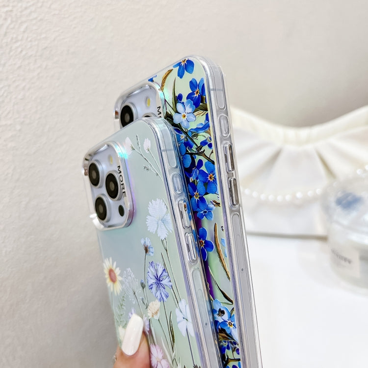 For iPhone 16 Pro Max Electroplating Laser Flower Phone Case with Wrist Strap(White Flower AH10) - iPhone 16 Pro Max Cases by buy2fix | Online Shopping UK | buy2fix