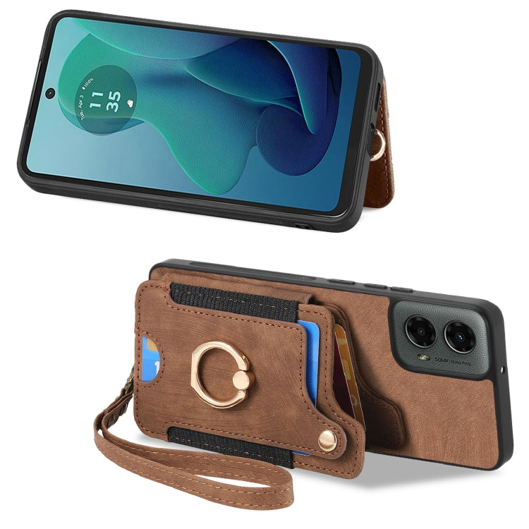 For Motorola Moto G 2024 Retro Skin-feel Ring Multi-card RFID Wallet Phone Case(Brown) - Motorola Cases by buy2fix | Online Shopping UK | buy2fix