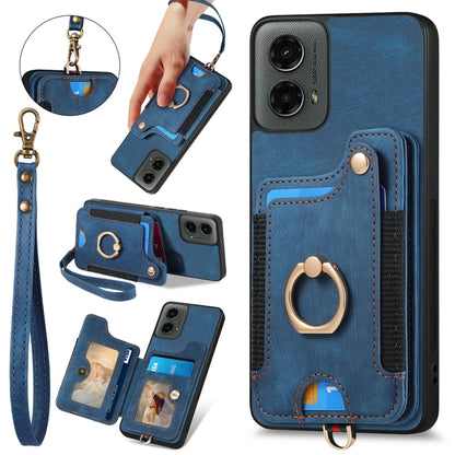 For Motorola Moto G 2024 Retro Skin-feel Ring Multi-card RFID Wallet Phone Case(Blue) - Motorola Cases by buy2fix | Online Shopping UK | buy2fix