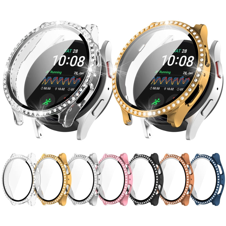 For Samsung Galaxy Watch 7 44mm Single Row Diamond PC + Tempered Film Integrated Watch Protective Case(Black) - Watch Cases by buy2fix | Online Shopping UK | buy2fix