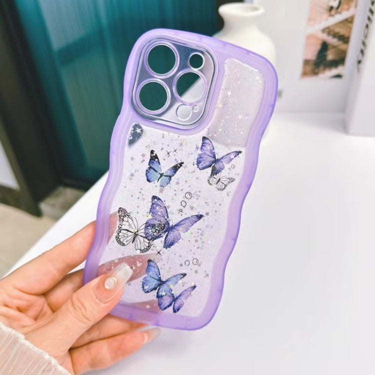 For iPhone 16 Pro Max Wave Edge Butterfly TPU Hybrid PC Phone Case(Purple) - iPhone 16 Pro Max Cases by buy2fix | Online Shopping UK | buy2fix