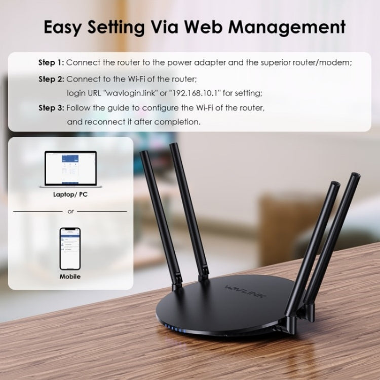 WAVLINK WN530G3 4x 5dBi Foldable Antenna AC1200 Dual Band Wireless Repeater Router, Plug:EU Plug - Wireless Routers by WAVLINK | Online Shopping UK | buy2fix