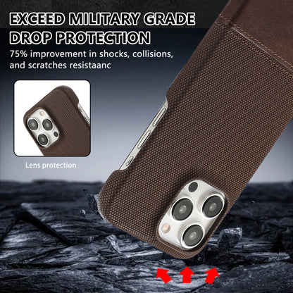 For iPhone 16 Stitching Cloth PU Shockproof Phone Case(Dark Brown) - iPhone 16 Cases by buy2fix | Online Shopping UK | buy2fix