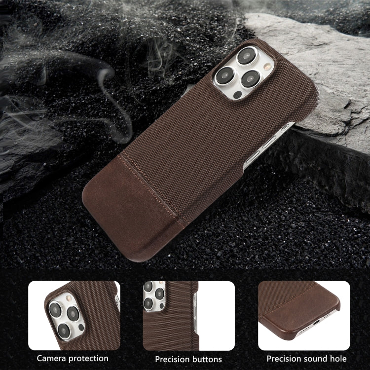 For iPhone 16 Stitching Cloth PU Shockproof Phone Case(Dark Brown) - iPhone 16 Cases by buy2fix | Online Shopping UK | buy2fix