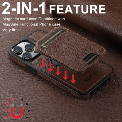 For iPhone 13 Pro Max Suteni M2 Cross-Grain MagSafe Vertical Card Back Phone Case(Brown) - iPhone 13 Pro Max Cases by Suteni | Online Shopping UK | buy2fix