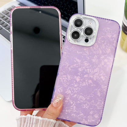 For iPhone 16 Plus Plating Glitter Texture TPU Phone Case with Lens Film(Pink Shell Pattern) - iPhone 16 Plus Cases by buy2fix | Online Shopping UK | buy2fix