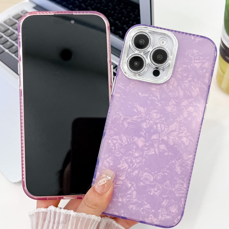 For iPhone 16 Pro Max Plating Glitter Texture TPU Phone Case with Lens Film(Pink Shell Pattern) - iPhone 16 Pro Max Cases by buy2fix | Online Shopping UK | buy2fix