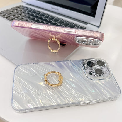 For iPhone 16 Plus Plating Glitter Texture Ring Holder TPU Phone Case with Lens Film(White Wrinkles) - iPhone 16 Plus Cases by buy2fix | Online Shopping UK | buy2fix