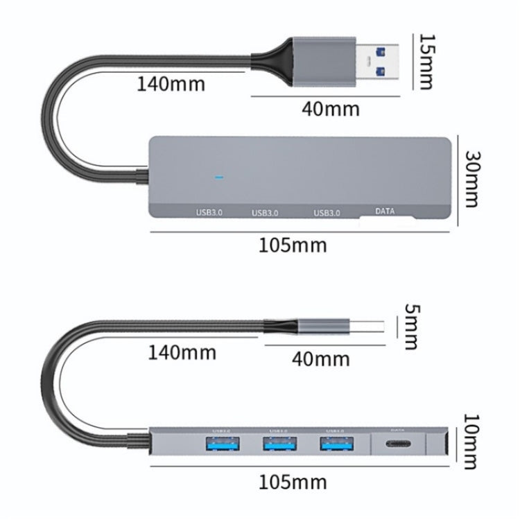 ADS-309A  Aluminum Alloy USB to 3  x USB 3.0 + Type-C Data Port Expansion Hub Adapter - USB 3.0 HUB by buy2fix | Online Shopping UK | buy2fix