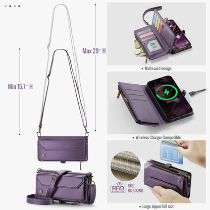 For iPhone 16 Pro Max CaseMe C36 Card Slots Zipper Wallet RFID Anti-theft Leather Phone Case(Purple) - iPhone 16 Pro Max Cases by CaseMe | Online Shopping UK | buy2fix