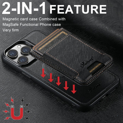 For iPhone 12 Pro Max Suteni H17 Cross Grain Leather MagSafe Detachable Wallet Phone Case(Black) - iPhone 12 Pro Max Cases by Suteni | Online Shopping UK | buy2fix