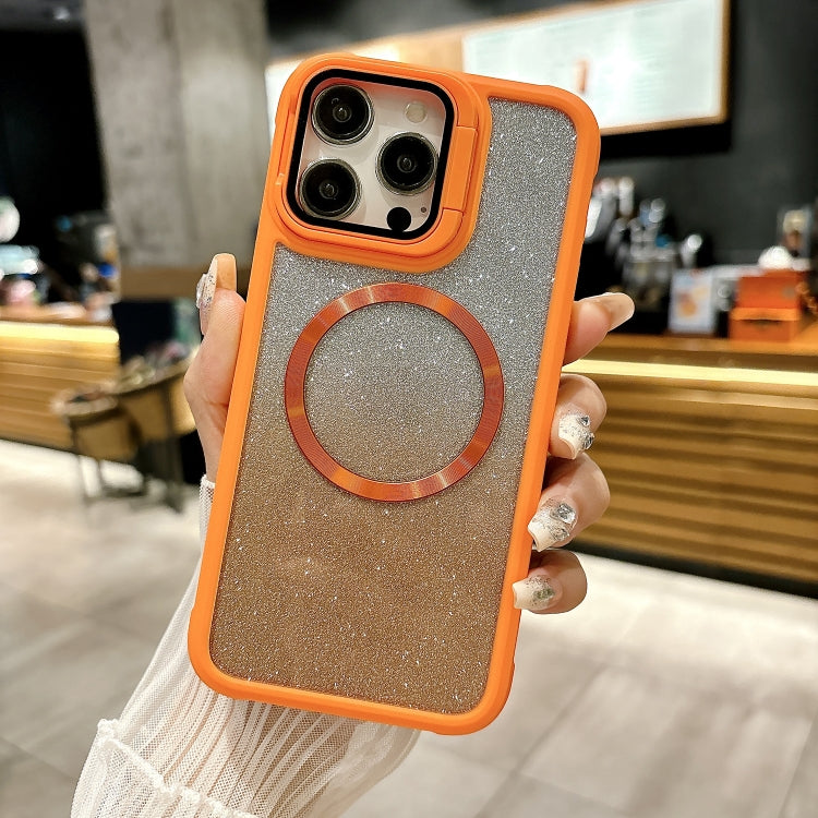 For iPhone 16 Pro CD-grain Gradient Glitter Magsafe Acrylic Hybrid TPU Phone Case(Orange) - iPhone 16 Pro Cases by buy2fix | Online Shopping UK | buy2fix