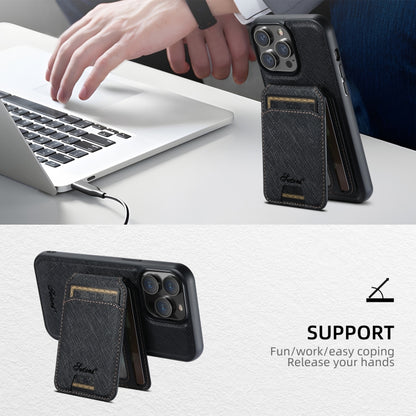 For iPhone 13 Suteni H18 Cross Grain MagSafe Wallet Leather Phone Case(Black) - iPhone 13 Cases by Suteni | Online Shopping UK | buy2fix