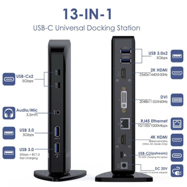 WAVLINK UG39PD1 13 in 1 Type-C Triple Monitors 4K HD Docking Station, Plug:EU Plug - Adapter by WAVLINK | Online Shopping UK | buy2fix