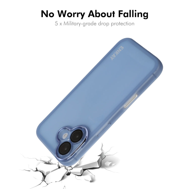 For iPhone 16 Plus ENKAY Hat-Prince Translucent Matte TPU Phone Case with Lens Film(Blue) - iPhone 16 Plus Cases by ENKAY | Online Shopping UK | buy2fix