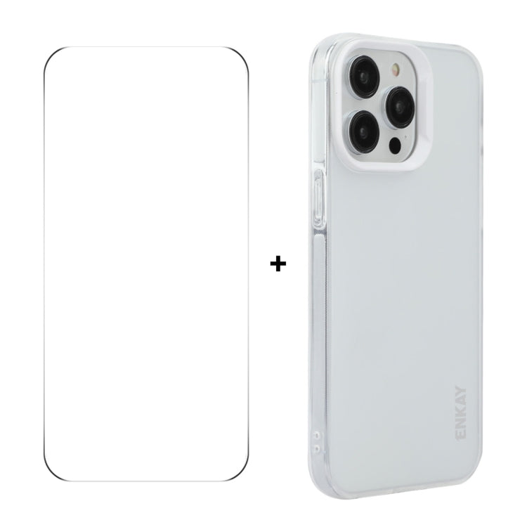 For iPhone 16 Pro Max ENKAY Hat-Prince Translucent Matte TPU Phone Case + 9H Big Arc Edge Film(White) - iPhone 16 Pro Max Cases by ENKAY | Online Shopping UK | buy2fix